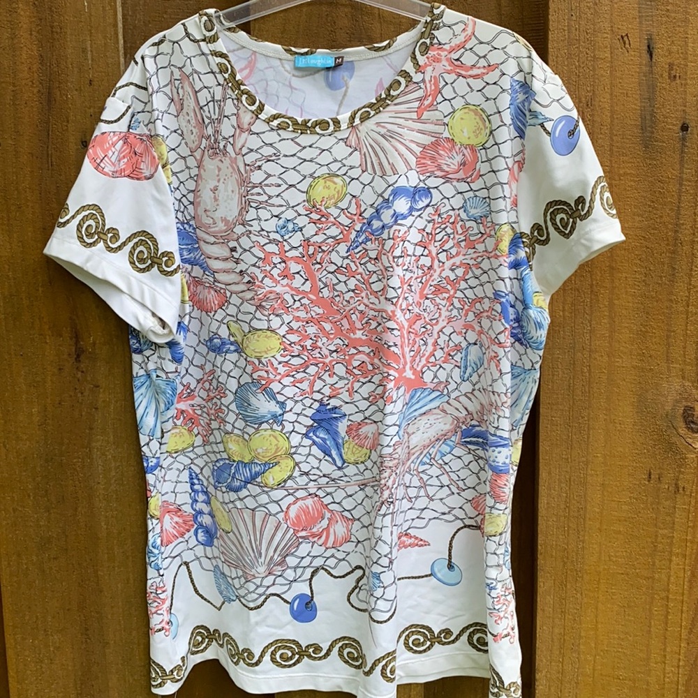 J McLaughlin nautical lobster ss sleeve top M